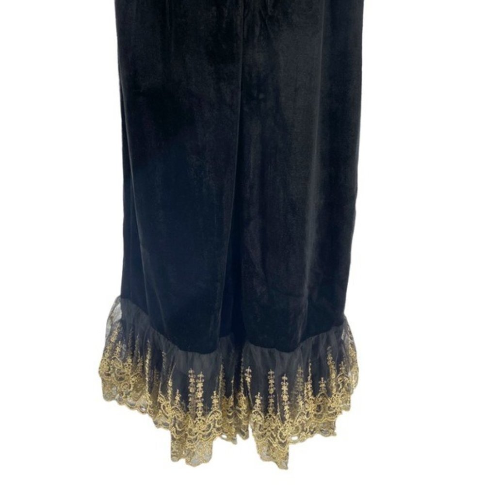 NEW Pomander Place Black Velvet Lillith Gold Embroidered Lace Maxi Dress Size M - Picture 7 of 14